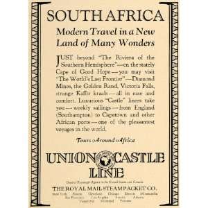 1928 Ad Union Castle Line Cruise South Africa Travel   Original Print 