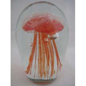 Red Orange Glass Jellyfish Paperweight 6 (Glow in Dark) With 3 Color 