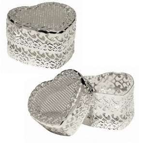  Set of 6 Silver Heart Favor Boxes