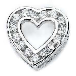  Solid Sterling Silver Cubic Zirconia Rhodium Plated Heart Shape 