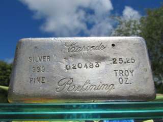   25 Oz Cascade Refining 999 Fine Silver Ingot/Bar Rare Salt Lake City