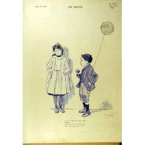  1895 Children Comedy Sketch Apple Balloon Old Print