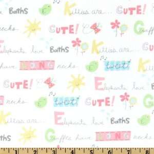  44 Wide Ivory/Pink Animal Words Simply Baby Fabric By 