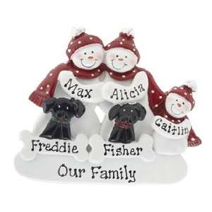  Personalized Snowman Family of 3 with 2 Black Dogs 
