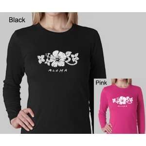  LONG SLEEVE Womens Black Aloha Shirt S   Made using the word 