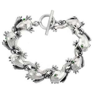  Sterling Silver Leaping Frog Link Toggle Type Bracelet, 1 