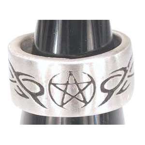  Pentagram Star Print Pattern Symbol Pewter Ring, Size 5 Jewelry