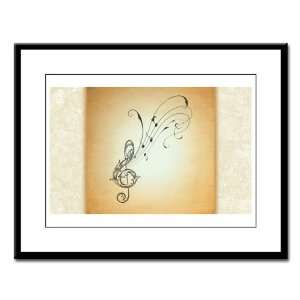    Large Framed Print Treble Clef Music Notes 