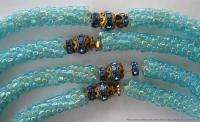   Turquoise Beads w Rhinestones Flapper Sautoir Glass Bead Necklace 60L