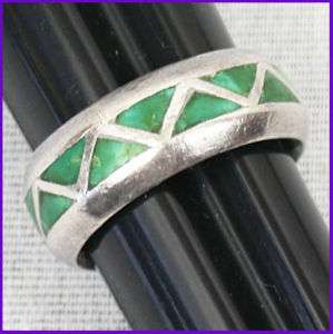Vintage SILVER & Malachite~Turquoise Ring ZigZag~Gothic  