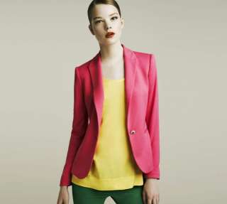 Women Suit Blazer Turn Back Cuff Jacket Candy Color M  