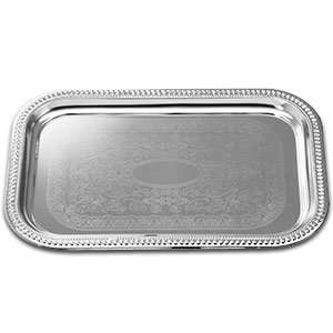   Rectangular Embossed Chrome Plated Metal Catering Tray