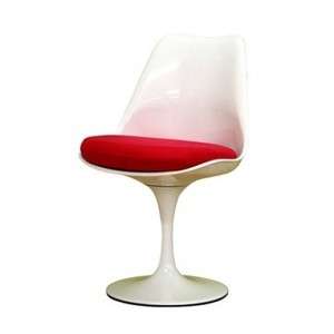 Modern White Tulip Chair Dining Chair Red Cushion  