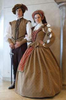 Tudors Courtier Boleyn Renaissance Dress gown Tan bodice corset hood 