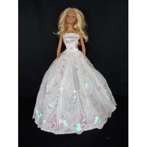  White Strapless Ball Gown with Pearlized Sequins Made to 
