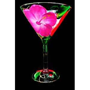  Hibiscus Design   Hand Painted   Grande Martini   10 oz 