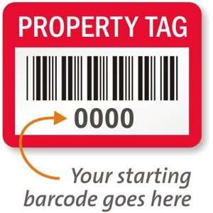  PROPERTY TAG, with barcode, pack of 1000 Destructible 