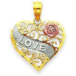    Heart Pendant Tri Colored Love & Flower GEMaffair Jewelry
