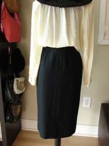 VTG Chanel Pleated Skirt Black Wool & Silk France Sz36  