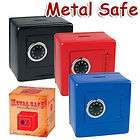 blue metal safe piggy bank toy money cash box coin