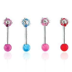 Eyebrow Barbells   Spider on Pink UV Ball   16G, 3/8 Length   Sold as 