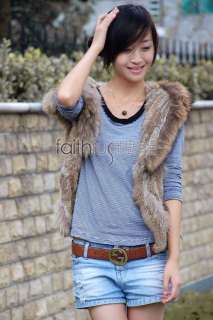 fashionable style knitted rabbit fur vest with racoon fur trimmed on 