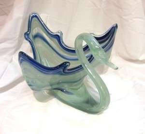 Vintage Blue Stretch Glass Swan Bowl Triangle Shape  