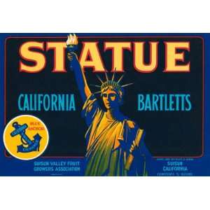 STATUE OF LIBERTY CALIFORNIA BARTLETTS USA FRUIT CRATE LABEL PRINT 