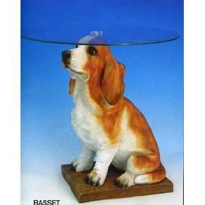  BASSET HOUNDS DOG End Table with Glass Top NEW