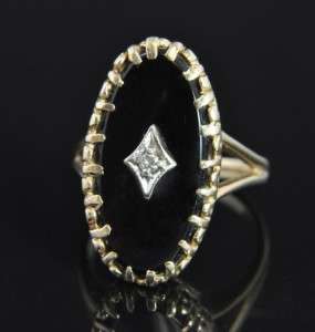 Estate Vintage 10K Gold Onyx Diamond Art Deco Ring 6  