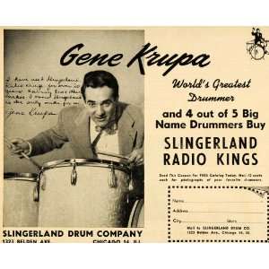  1952 Ad Slingerland Gene Krupa Radio King Drummer Music 