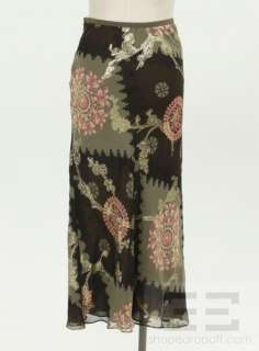 Emanuel Ungaro Green, Peach & Gold Floral Design Chiffon Maxi Skirt 