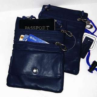 BLUE NECK PASSPORT Leather Holder Sling Pouch TRAVEL .  