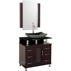 Accara 30 Inch Bathroom Vanity   Espresso w/ Black Granite Counter and 
