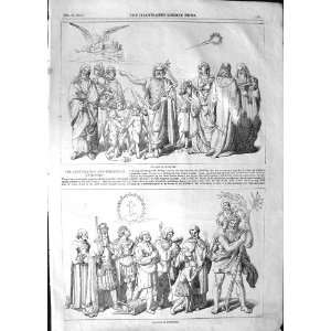 1852 CHRISTMAS CEREMONY EXETER CATHEDRAL CHURCH SCENE  