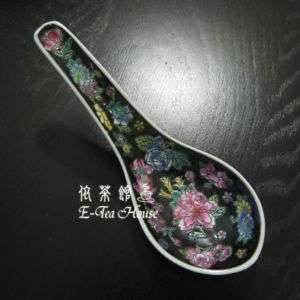 Traditional Chinese Porcelain Black Flower Soup Spoon 4pcs  