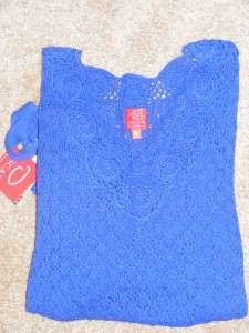 New $129 OSCAR DE LA RENTA blue crochet belt sweater L  
