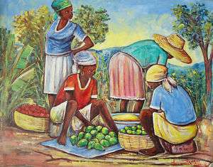 Haitian Artwork Luckner Pierre Haiti   Avocado Merchant  