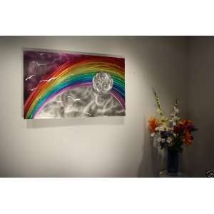  Abstract Rainbow Art Painting on Metal, Wall Sculpture 