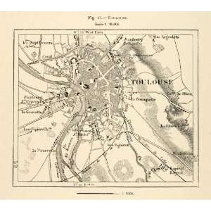  1882 Steel Engraving Map Toulouse France Faubourg Bonnefoi 