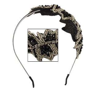 Rosallini Lady Beaded Leaf Detail Black Metal Headband 