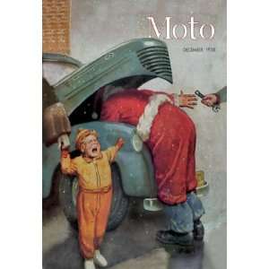 Boy Upset to See Santa Mechanic under Car Hood 12x18 Giclee on canvas