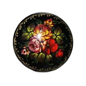  GreatRussianGifts Three Roses Round Lacquer Broach