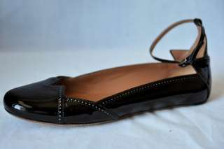 AZZEDINE ALAIA Black Patent Leather Ballet Ballerina Flat Shoe+Ankle 