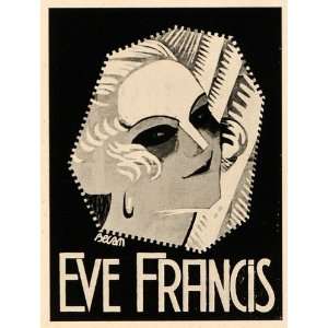  1927 Bernard Becan Eve Francis Theatre Poster B/W Print 
