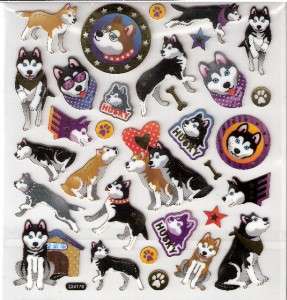 Husky Huskies Dog puppy stickers Bones gold outline  