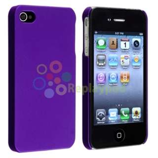 Purple Back Rear Rubber Hard Case+LCD Film+Wall Charger For iPhone 4 