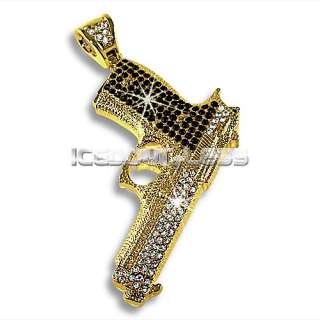Hip Hop Style Iced Out Gun Glock Pendant Gold Plated  