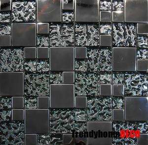   Stainless Steel Pattern Textured Glass Mosaic Tile Kitchen Backsplash