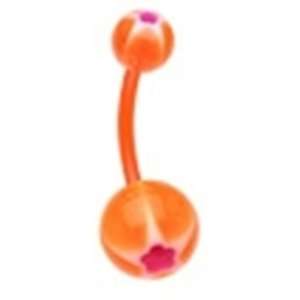  Bioflex Belly Button Navel Ring with Orange and Purple Gliter Punch 